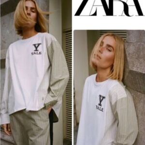 Zara White and Green Yale Logo Shirt